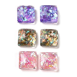 Mixed Color Resin Imitation Opal Cabochons, Single Face Faceted, Square, Mixed Color, 8x8x3.5mm