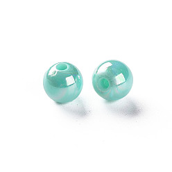 Turquoise Pâle Perles acryliques opaques, de couleur plaquée ab , ronde, turquoise pale, 8x7mm, Trou: 2mm, environ1745 pcs / 500 g