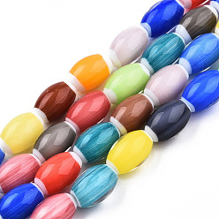 Colorful Handmade Lampwork Beads Strands, Oval, Colorful, 10.5~11.5x7.5~8mm, Hole: 1.2~2mm, about 34~37pcs/strand, 15.75 inch~15.94 inch(40~40.5cm)