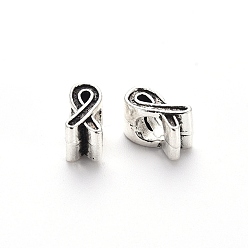Antique Silver Tibetan Style Alloy European Beads Settings for Enamel, Large Hole Beads, Cadmium Free & Lead Free, Awareness Ribbon, Antique Silver, 11.5x6x7.5mm, Hole: 5mm, about 500pcs/1000g