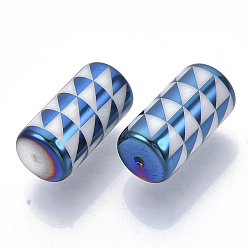 Dodger Blue Electroplate Glass Beads, Column with Triangle Pattern, Dodger Blue, 20x10mm, Hole: 1.2mm, about 50pcs/bag