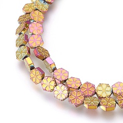 Multi-color Plated Electroplated Non-magnetic Synthetic Hematite Beads Strands, Polish, Snowflake, Multi-color Plated, 6x7x2mm, Hole: 1mm, about 62pcs/strand, 15.74 inch(40cm)