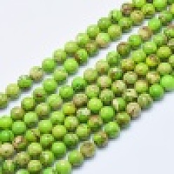 Jaune Vert Brins de perles de jaspe impérial naturel, teint, ronde, jaune vert, 8mm, Trou: 1mm, Environ 49 pcs/chapelet, 15.7 pouce