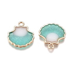 Turquoise Alloy Enamel Pendants, Double-Sided, Scallop Shell Shape, Golden, Turquoise, 18x15.5x2mm, Hole: 1.6mm
