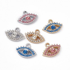 Mixed Color Alloy Rhinestone Pendants, Eye Charm, Platinum & Golden, Mixed Color, 13.5x17.5x3.5mm, Hole: 1.8mm