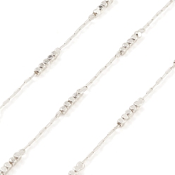 Silver Brass Paperclip Chains, with Square Beaded, Unwelded, with Spool, Silver, 2x0.7x0.2mm, 8x1.5x1.5mm