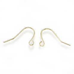Real 18K Gold Plated Brass Earring Hooks, with Horizontal Loop, Real 18K Gold Plated, 13x20x0.7mm, Hole: 1.5mm, 21 Gauge, Pin: 0.7mm