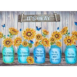 Flower DIY Jar Vase & Inspiring Quote Theme Diamond Painting Kits, Including Canvas, Resin Rhinestones, Diamond Sticky Pen, Tray Plate and Glue Clay, Sunflower Pattern, 400x300mm