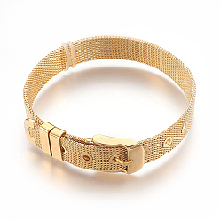 Golden Plated 304 Stainless Steel Watch Bands, Watch Belt Fit Slide Charms, Golden Plated, 8-1/2 inch(21.5cm), 10mm