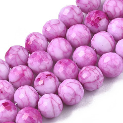 Plum Opaque Baking Painted Crackle Glass Beads Strands, Round, Faceted, Plum, 8x7.5mm, Hole: 0.8mm, about 60pcs/strand, 17.32~17.72 inch(44~45cm)