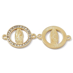 Light Gold Religion Alloy Connector Charms, with Crystal Rhinestone, Flat Round Links with Virgin Pattern, Light Gold, 18x24x2mm, Hole: 1.8mm