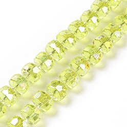 Champagne Yellow Transparent Electroplate Glass Beads Strands, AB Color Plated, Faceted, Rondelle, Champagne Yellow, 7.5x5mm, Hole: 1.4mm, about 80pcs/strand, 22.83''(58cm)