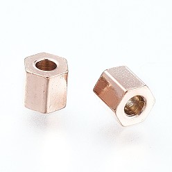 Oro Rosa Revestimiento iónico (ip) 304 cuentas espaciadoras de acero inoxidable, hexágono, oro rosa, 3x3x3 mm, agujero: 1.4 mm