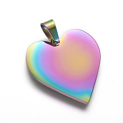 Rainbow Color 304 acero inoxidable estampado colgantes de etiqueta en blanco, revestimiento de iones (ip), corazón, color del arco iris, 25x23.5x1.4 mm, agujero: 4x7 mm