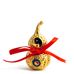 Golden Alloy Hollow Tilted Head Bagua Gourd Statue Ornament with Luck Strip, Wu Lou Feng Shui Health Home Decoration, Golden, 20x40mm