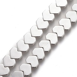 Platinum Plated Non-magnetic Synthetic Hematite Beads Strands, Heart, Platinum Plated, 7x8x2mm, Hole: 1mm, about 64pcs/strand, 16.14 inch(41cm)