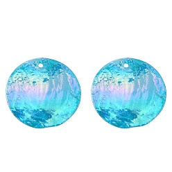 Light Sea Green AB Color Plated Capiz Shell Pendants, Dyed, Flat Round, Light Sea Green, 24~25x1~2mm, Hole: 1.5mm