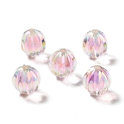 Pink Perles acryliques irisées arc-en-ciel à placage uv bicolore, citrouille, rose, 15.5x14.5~15mm, Trou: 2.7~2.8mm