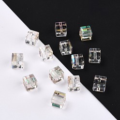 Clear AB Electroplate Transparent Glass Beads, Faceted Cube, Rainbow Plated, Clear AB, 6x6x6mm, Hole: 1.8mm
