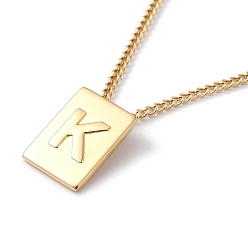 Letter K Collar con colgante rectangular de letra inicial de acero de titanio para hombres y mujeres, dorado, letter.k, 18.11~18.5 pulgada (46~47 cm)