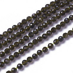 Obsidienne Dorée Brillance dorée naturelle perles obsidienne brins, facette, ronde, 2~2.5x2mm, Trou: 0.2mm, Environ 158~205 pcs/chapelet, 15.7~16.7 pouce (40~42.5 cm)