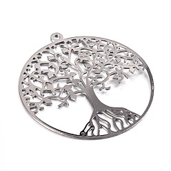 Gunmetal Filigree Tree of Life Brass Pendants, Gunmetal, 39x36x0.6mm, Hole: 2mm