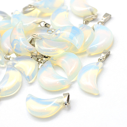 Opalite Moon Opalite Pendants, with Platinum Tone Brass Findings, 21~24x12~14x5~6mm, Hole: 2x7mm