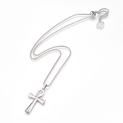 Stainless Steel Color Adjustable 304 Stainless Steel Pendants Necklaces, Cross, Stainless Steel Color, 24.64 inch~25.19  inch(62.5~64cm)