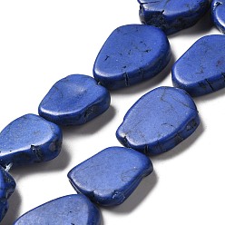 Azul Medio Hilos de perlas sintéticas teñidas de turquesa, pepitas, azul medio, 22~32x19~26.5x6~10 mm, agujero: 1.2 mm, sobre 15~16 unidades / cadena, 15.83~16.34'' (40.2~41.5 cm)