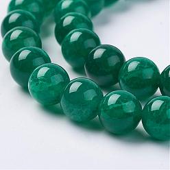 Green Natural Crackle Agate Beads Strands, Heated & Dyed, Round, Green, 8mm, Hole: 1mm, about 48pcs/strand, 15.4 inch(39cm)