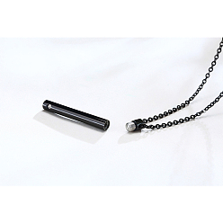Electrophoresis Black Clear Cubic Zirconia Column Urn Ashes Pendant Necklace, Stainless Steel Memorial Jewelry for Men Women, Electrophoresis Black, 19.69 inch(50cm)
