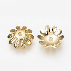 Real 18K Gold Plated Brass Bead Caps, Nickel Free, Real 18K Gold Plated, Flower, 10x2.5mm, Hole: 1.5mm