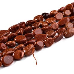 Goldstone Synthetic Goldstone Beads Strands, Nuggets, Tumbled Stone, 8~11x7.5~9x4.5~7mm, Hole: 0.8mm, about 42pcs/strand, 15.94''(40.5cm)