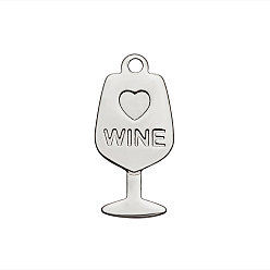 Stainless Steel Color 201 Stainless Steel Pendants, Wine Glass, Stainless Steel Color, 18x9x1mm, Hole: 1mm