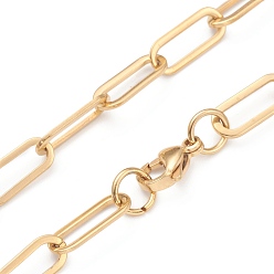 Golden Vacuum Plating 304 Stainless Steel Paperclip Chain Necklaces, with Lobster Claw Clasps, Golden, 17.8 inch(45.3cm)