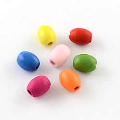 Mixed Color Dyed Natural Wood Beads, Egg Shaped Rugby Wood Beads, Oval, Mixed Color, 10x8mm, Hole: 3mm, about 2380pcs/500g