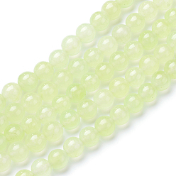Jaune Vert Blanc brins de perles de jade naturels, teint, ronde, jaune vert, 6mm, Trou: 1mm, Environ 66 pcs/chapelet, 15.7 pouce