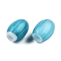 Medium Turquoise Handmade Lampwork Beads Strands, Oval, Medium Turquoise, 10.5~11.5x7.5~8mm, Hole: 1.2~2mm, about 34~37pcs/strand, 15.75 inch~15.94 inch(40~40.5cm)
