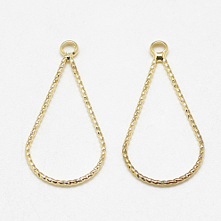 Real 18K Gold Plated Brass Pendants, teardrop, Real 18K Gold Plated, 26x13x1mm, Hole: 1.5mm