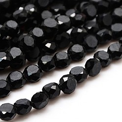 Black Glass Beads Strands, Frosted, Faceted, Flat Round, Black, 8x4.5mm, Hole: 1mm