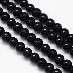Negro Abalorios de vidrio redondos, negro, 8 mm, agujero: 1 mm, sobre 54 unidades / cadena, 15.7 pulgada