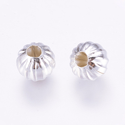 Argent Fer perles ondulées, couleur argent plaqué, ronde, environ 8 mm de diamètre, Trou: 3mm, environ1563 pcs / 1000 g
