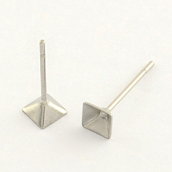 Stainless Steel Color 304 Stainless Steel Post Stud Earring Findings, Stainless Steel Color, 4x4mm, pin: 0.8mm