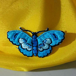 Deep Sky Blue Butterfly Shape Computerized Embroidery Cloth Iron on/Sew on Patches, Costume Accessories, Deep Sky Blue, 60x70mm