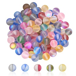 Coloré 100pcs perles de pierre de lune synthétiques, givré, ronde, colorées, 6mm, Trou: 1mm