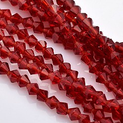 Красный Граненые двухконусные стеклянные бусины, красные, 3.5x3 мм, отверстие : 1 мм, около 125~130 шт / нитка, 13.8 дюйм