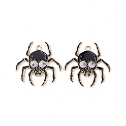 Negro Acumular colgantes de esmalte de la aleación de chapado, dorado, amuleto de araña, negro, 34x33.5x1.5~4 mm, agujero: 2.5 mm