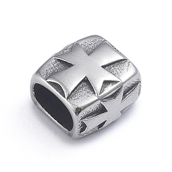 Antique Silver Retro 304 Stainless Steel Slide Charms/Slider Beads, Religion Theme, for Leather Cord Bracelets Making, Square with Maltese Cross, Antique Silver, 12x12x8mm, Hole: 4x8mm