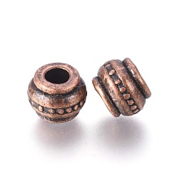 Red Copper Tibetan Style European Beads, Barrel, Red Copper, Lead Free & Cadmium Free, 9x9x7mm, Hole: 4mm
