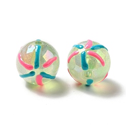 Light Green Acrylic Beads, AB Color Plated, with Enamel, Round with Firework, Light Green, 19.5x20mm, Hole: 3mm